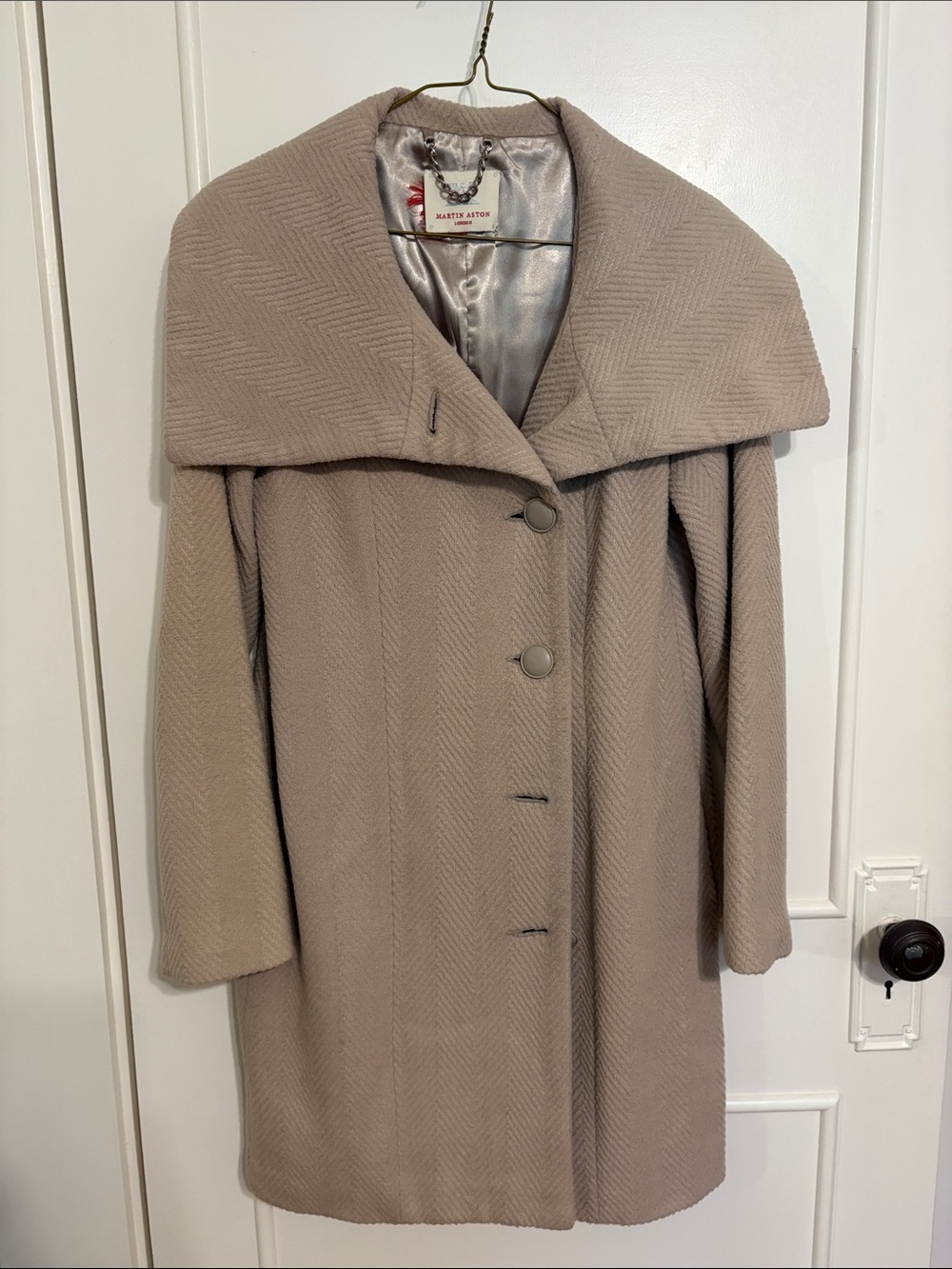 Taupe Wide-Collar Wool Blend Pea Coat